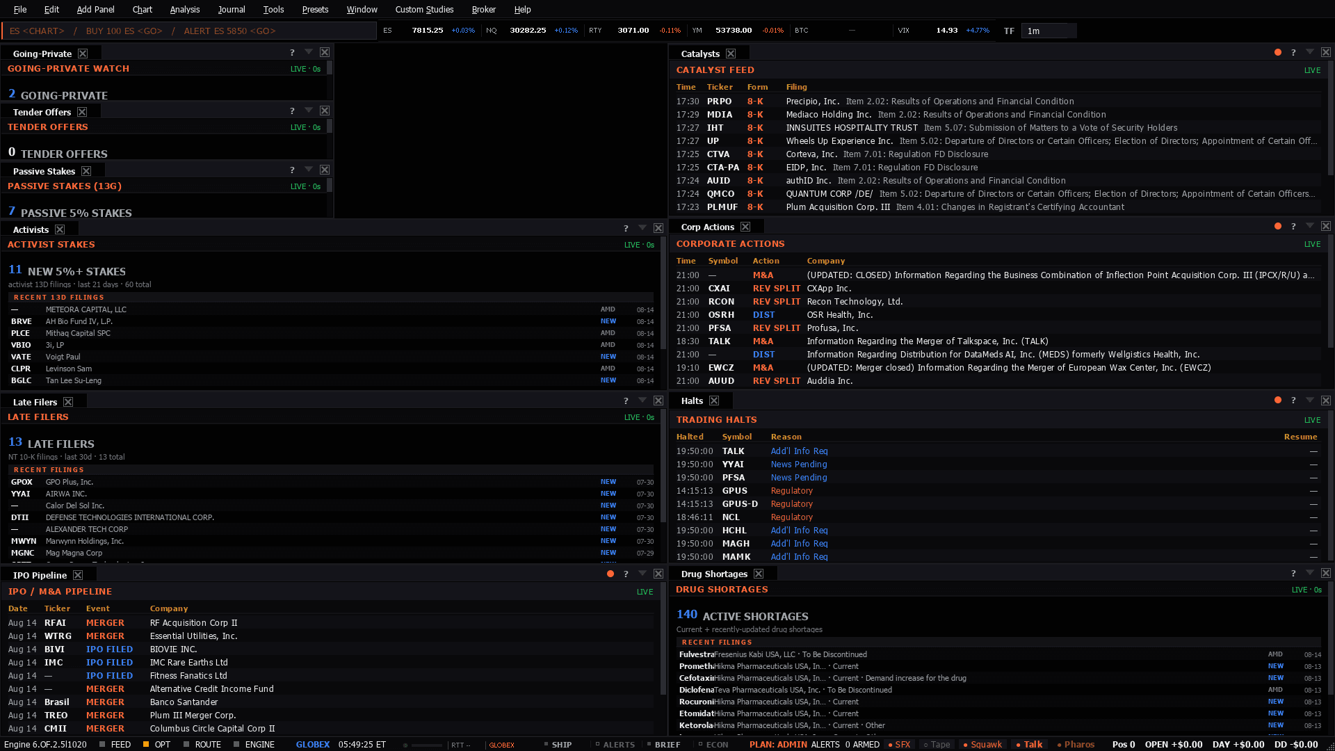 The M&A & Catalysts workspace as the terminal lays it out