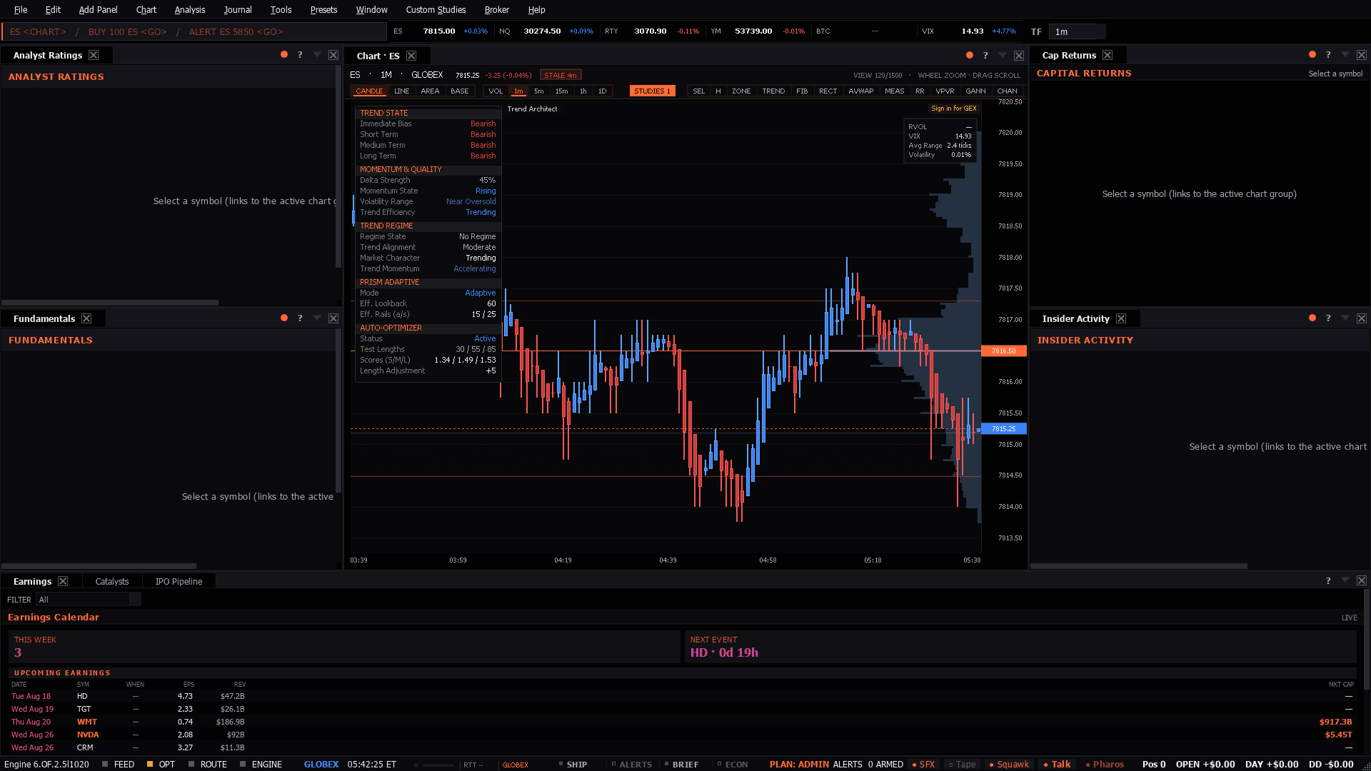 The Earnings Desk workspace as the terminal lays it out