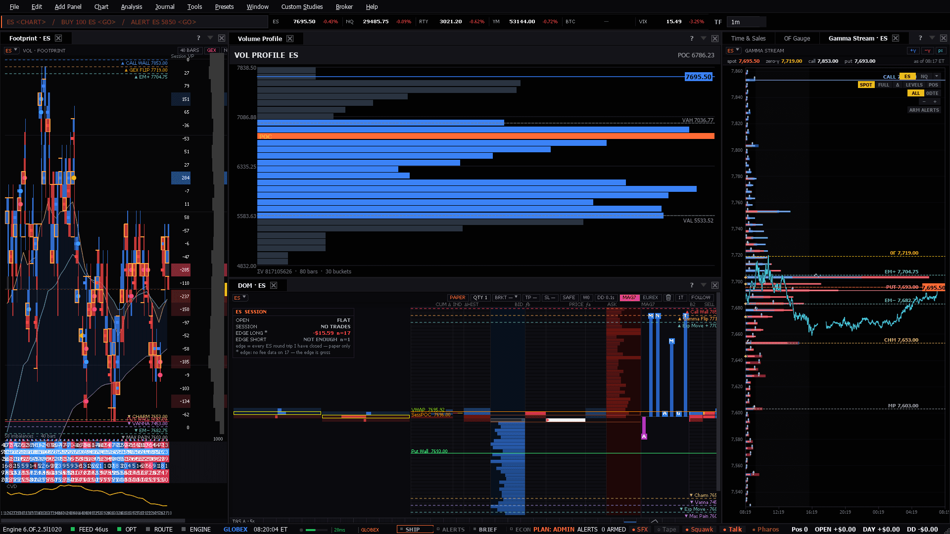 The Order Flow workspace as the terminal lays it out